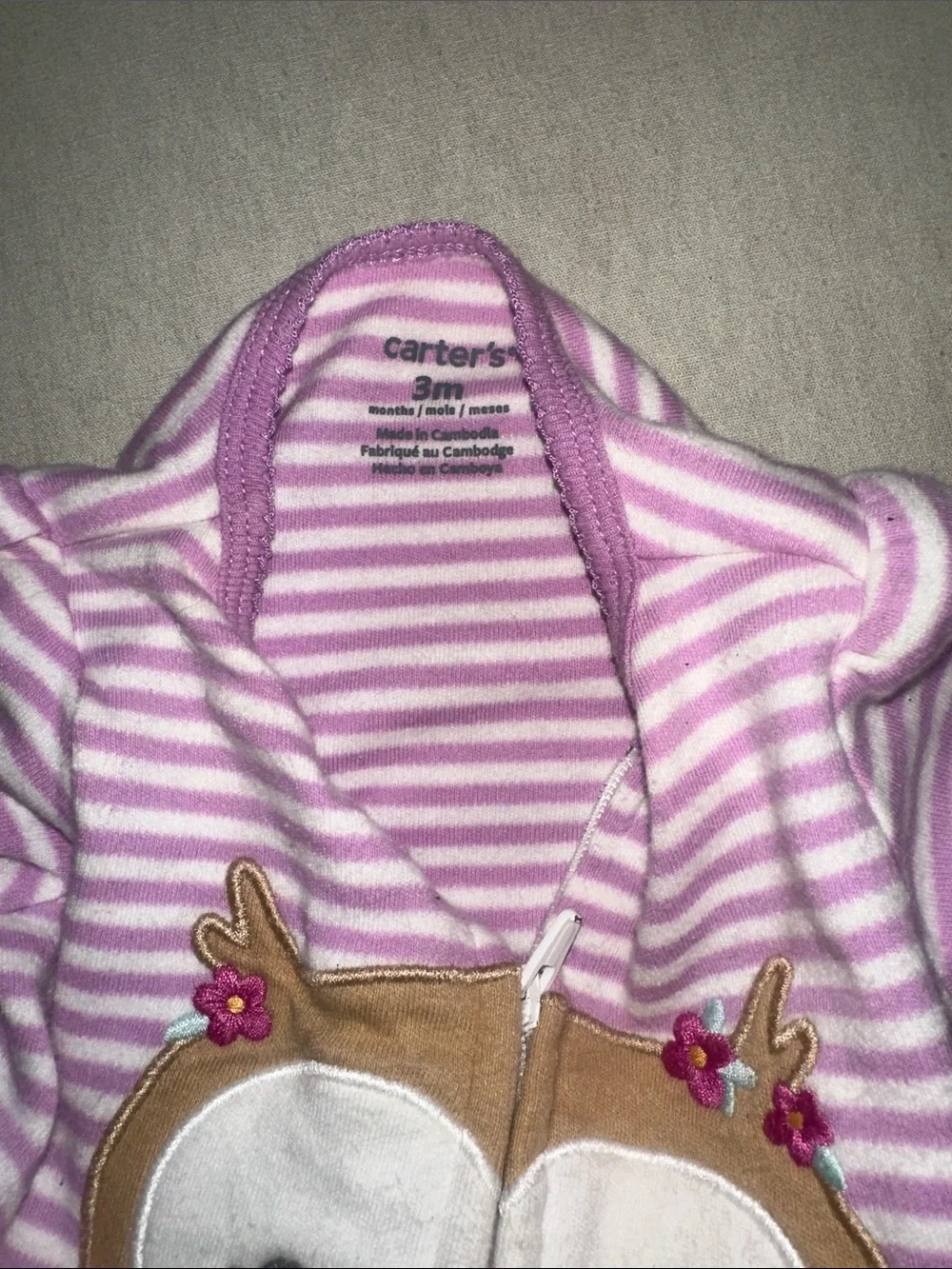 Kids Size 6M Carters Striped Baby One-Piece Footed Pajamas with Owl Applique